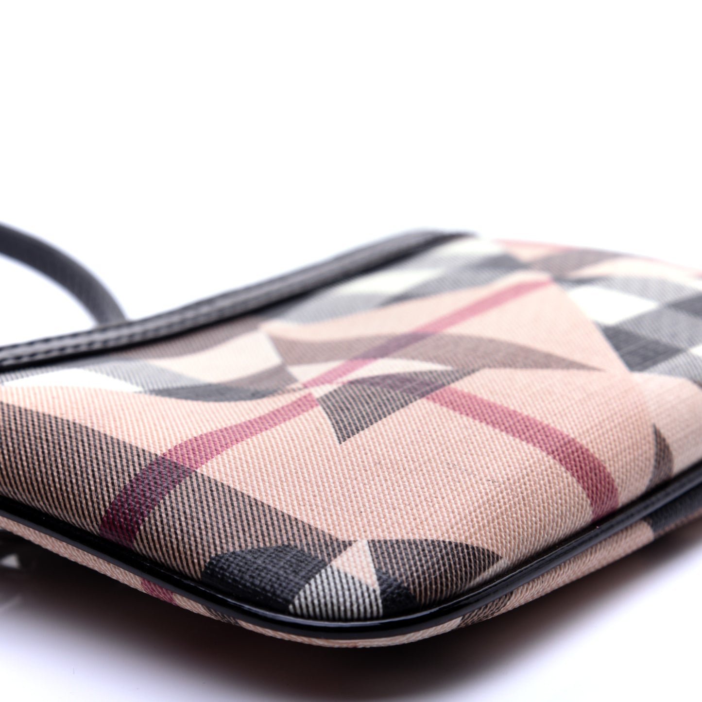 Patchwork Check Patent Wristlet Pouch Black