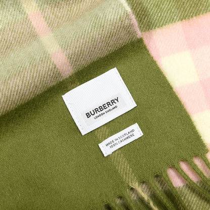 Burberry Cashmere Half Mega Check Fringe Scarf Green Tan Pink Cream 3 of 3