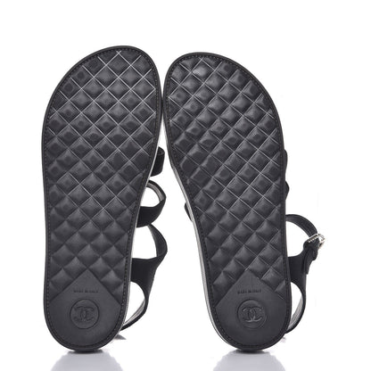 Chanel Grosgrain Pearl Flat Sandals 39 Black 5 of 8