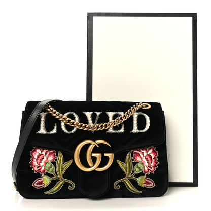 Gucci Velvet Matelasse Loved Embroidered Medium GG Marmont Shoulder Bag Black 10 of 10