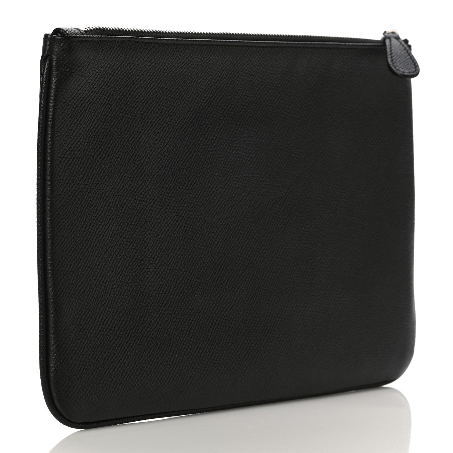 Calfskin Ville Logo Zip Pouch Black