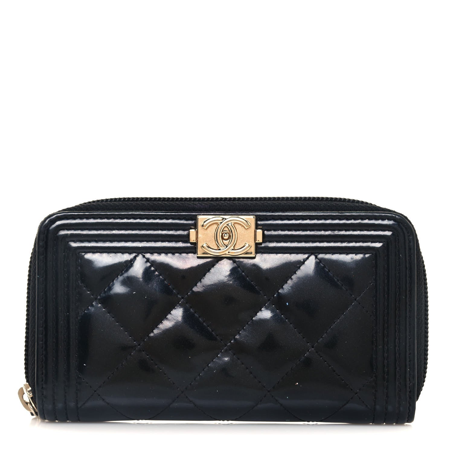 Chanel Patent Quilted Small Boy Zip Around Wallet Black 1 of 12
