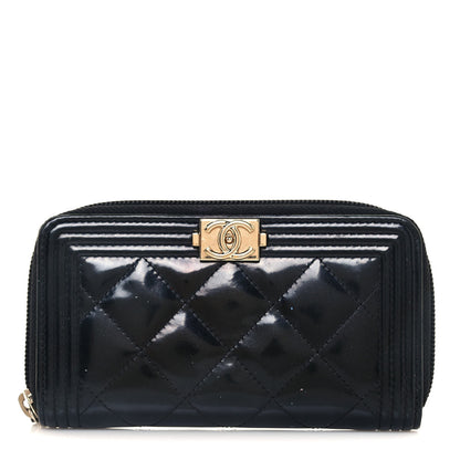 Chanel Patent Quilted Small Boy Zip Around Wallet Black 1 of 12