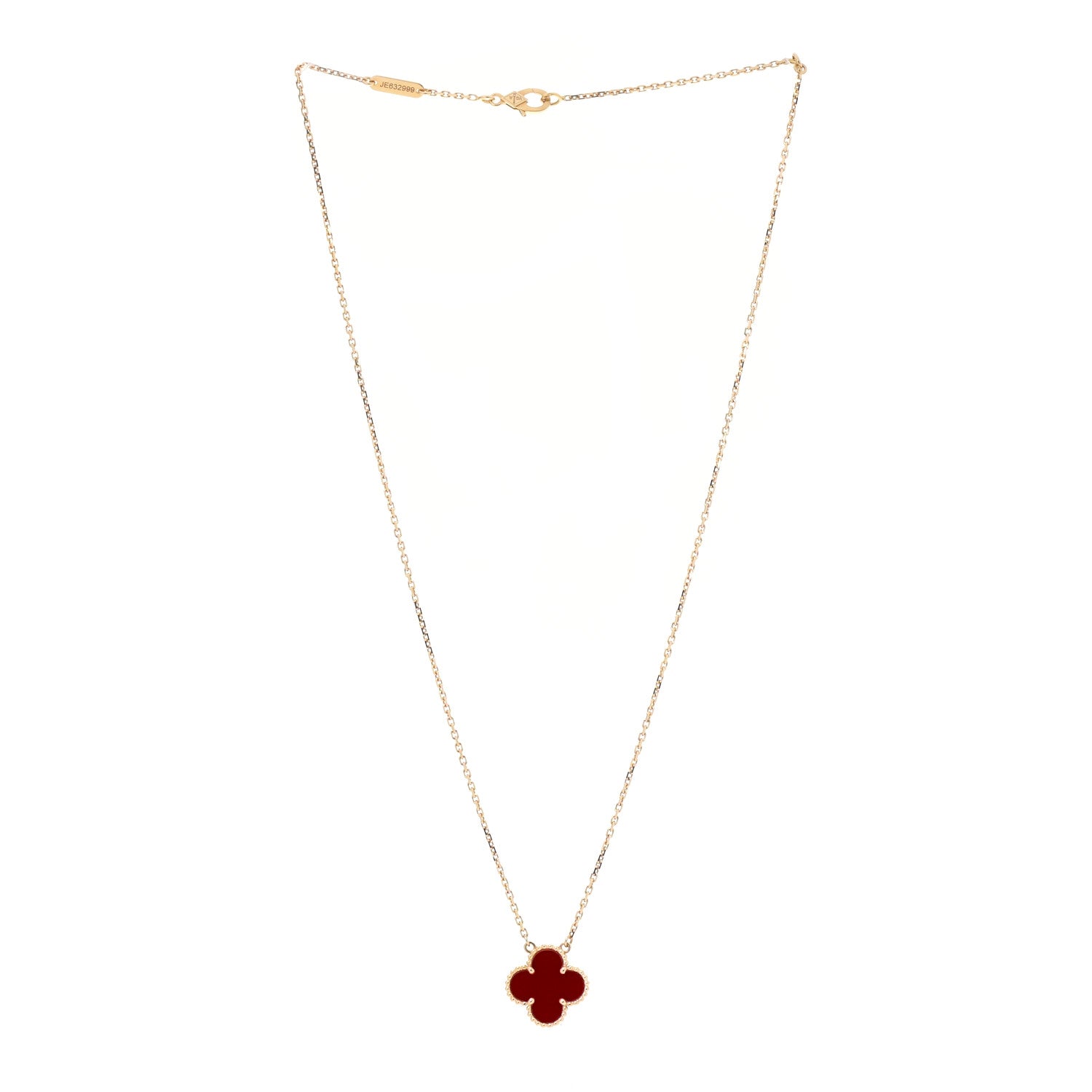 Van Cleef & Arpels 18K Yellow Gold Carnelian Vintage Alhambra Pendant Necklace 3 of 6