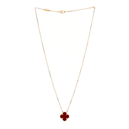 Van Cleef & Arpels 18K Yellow Gold Carnelian Vintage Alhambra Pendant Necklace 3 of 6
