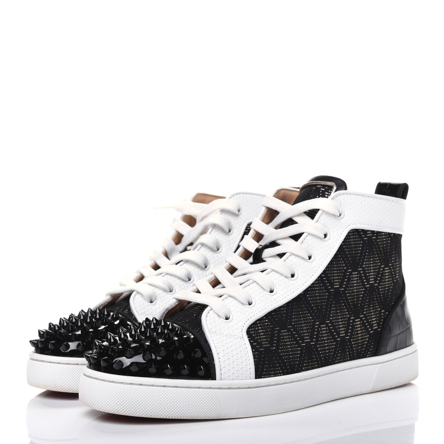 Christian Louboutin Fabric Calfskin Croc Embossed Mens Lou Spikes Orlato Flat Sneakers 42 Multicolor 3 of 9