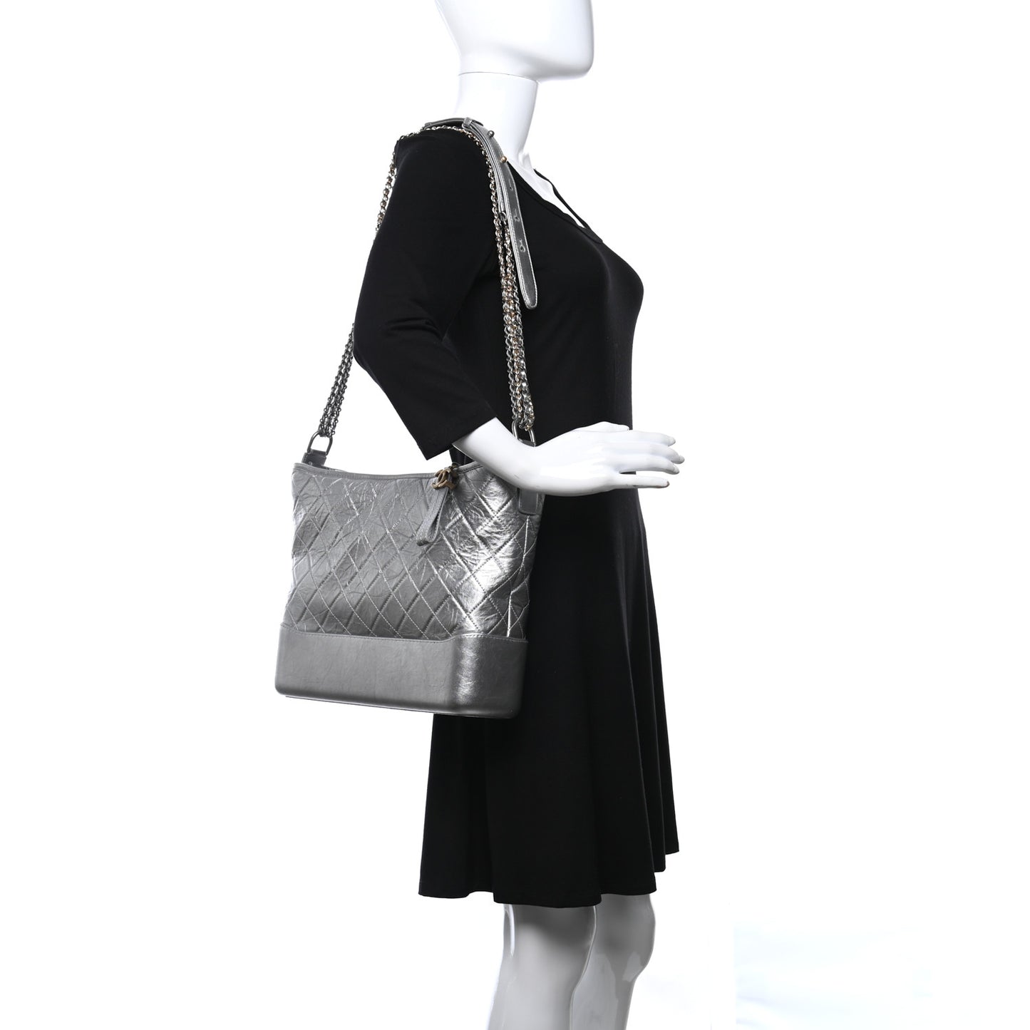 Metallic Lambskin Calfskin Quilted Large Gabrielle Hobo Silver