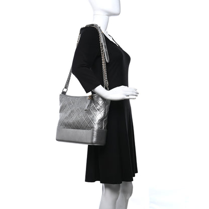 Chanel Metallic Lambskin Calfskin Quilted Large Gabrielle Hobo Silver 2 of 12