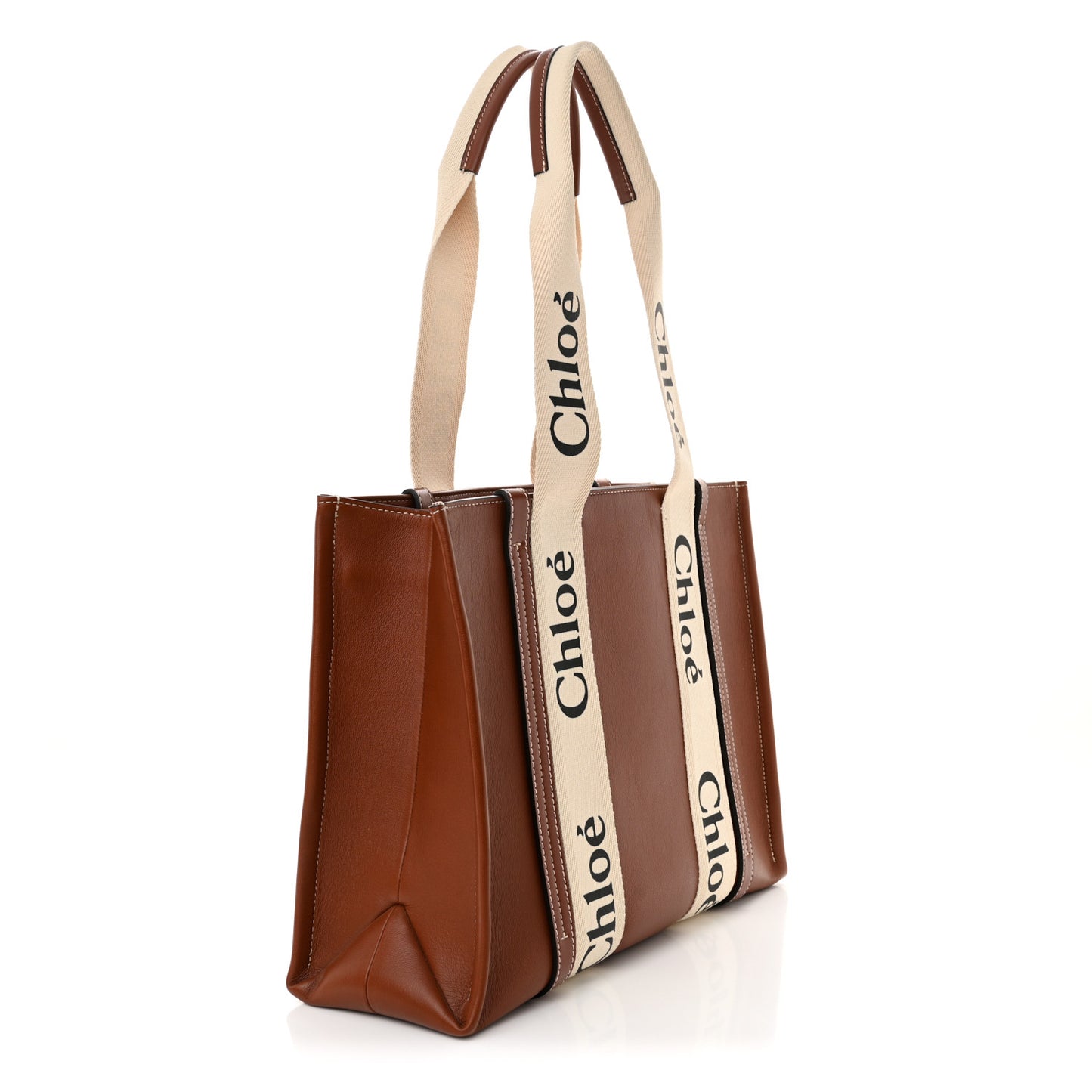 Calfskin Medium Woody Ribbon Tote Sepia Brown