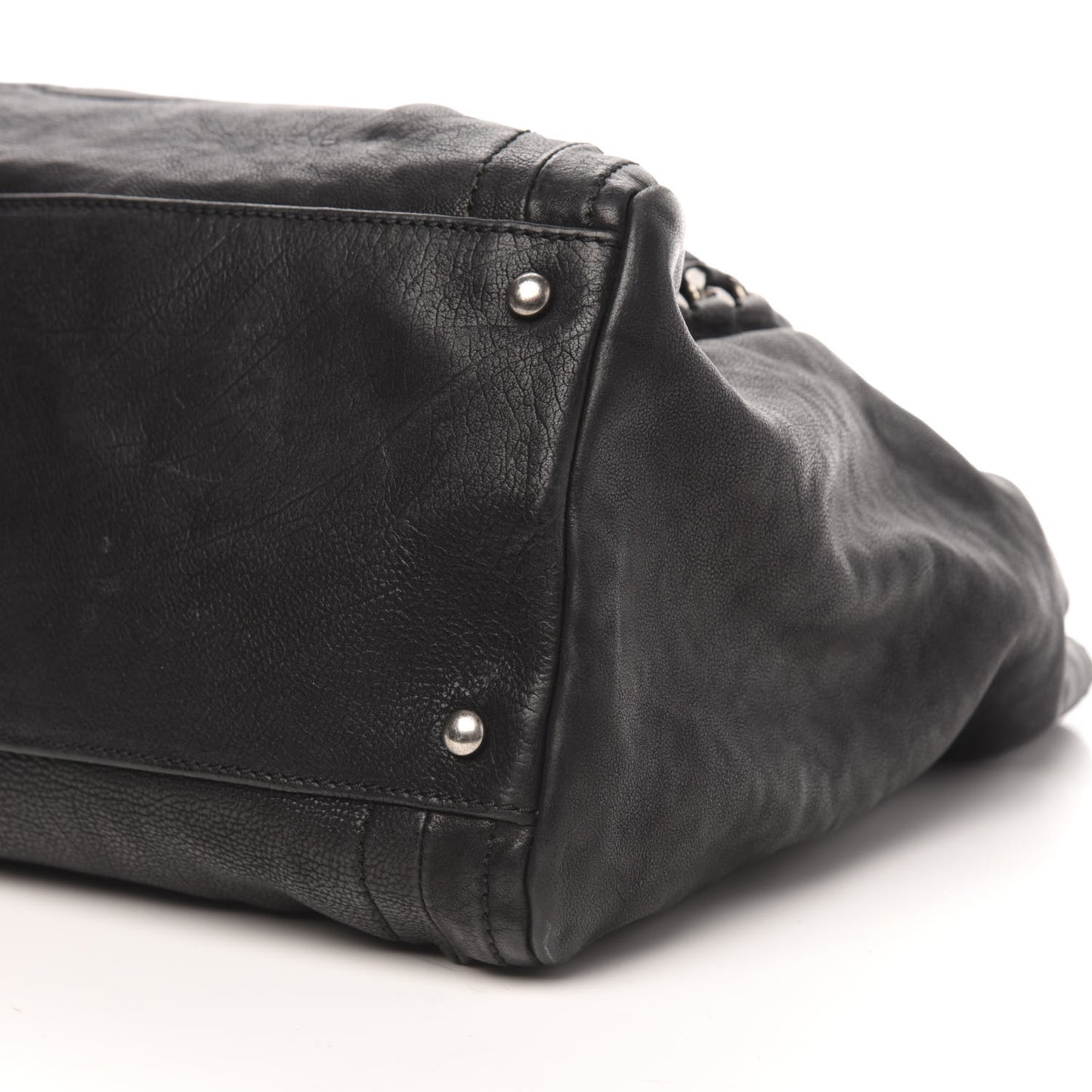 Glazed Calfskin East West Modern Chain Tote Black