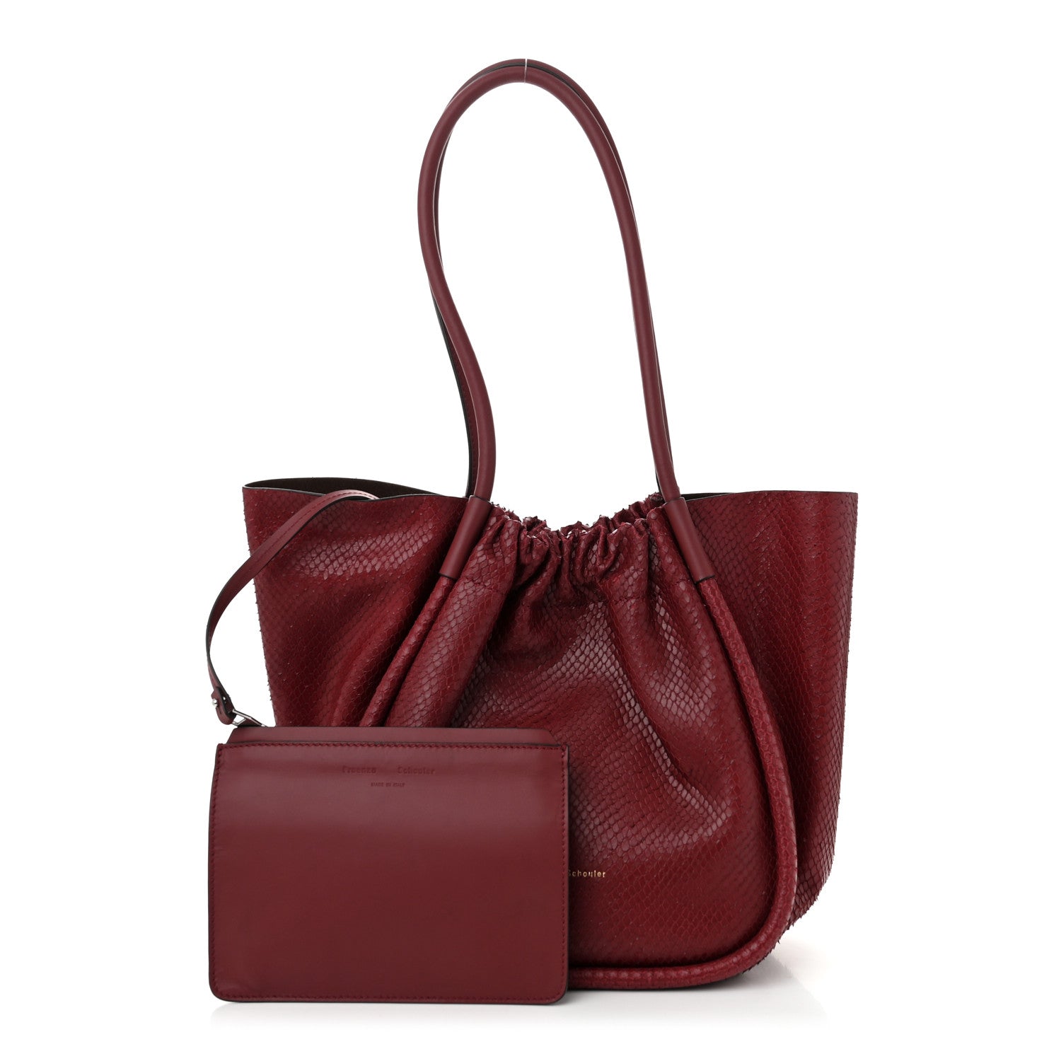 Proenza Schouler Calfskin Snakeskin Embossed Large Ruched Tote Bordeaux 3 of 11