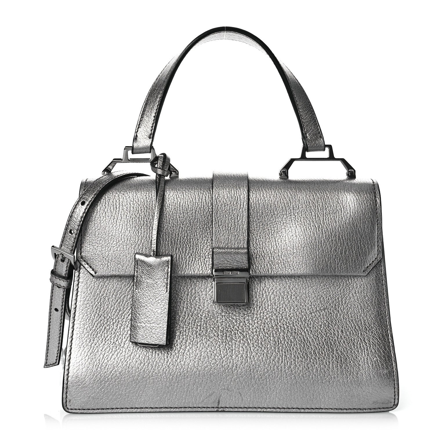Miu Miu Goatskin Madras Top Handle Bag Silver 2 of 12