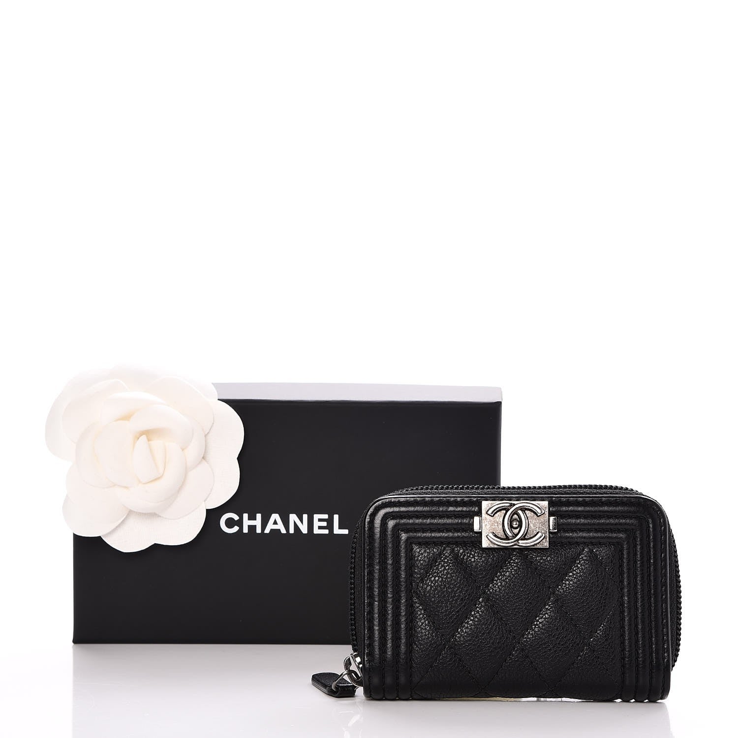 Chanel Goatskin Quilted Boy Zip Around Coin Purse Wallet Black 8 of 8