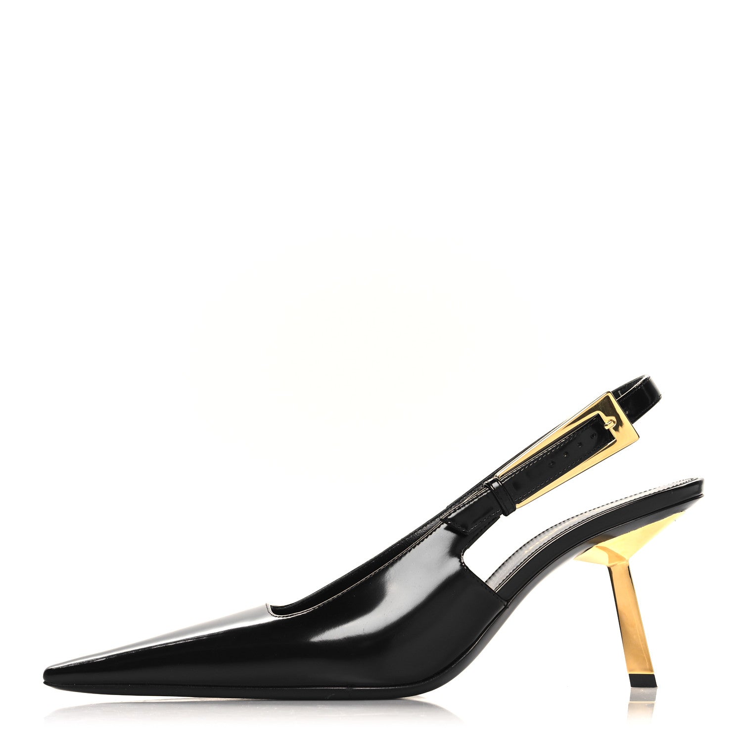 Saint Laurent Glazed Calfskin Lee 75 Slingback Pumps 37.5 Black 1 of 10