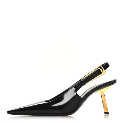 Saint Laurent Glazed Calfskin Lee 75 Slingback Pumps 37.5 Black 1 of 10