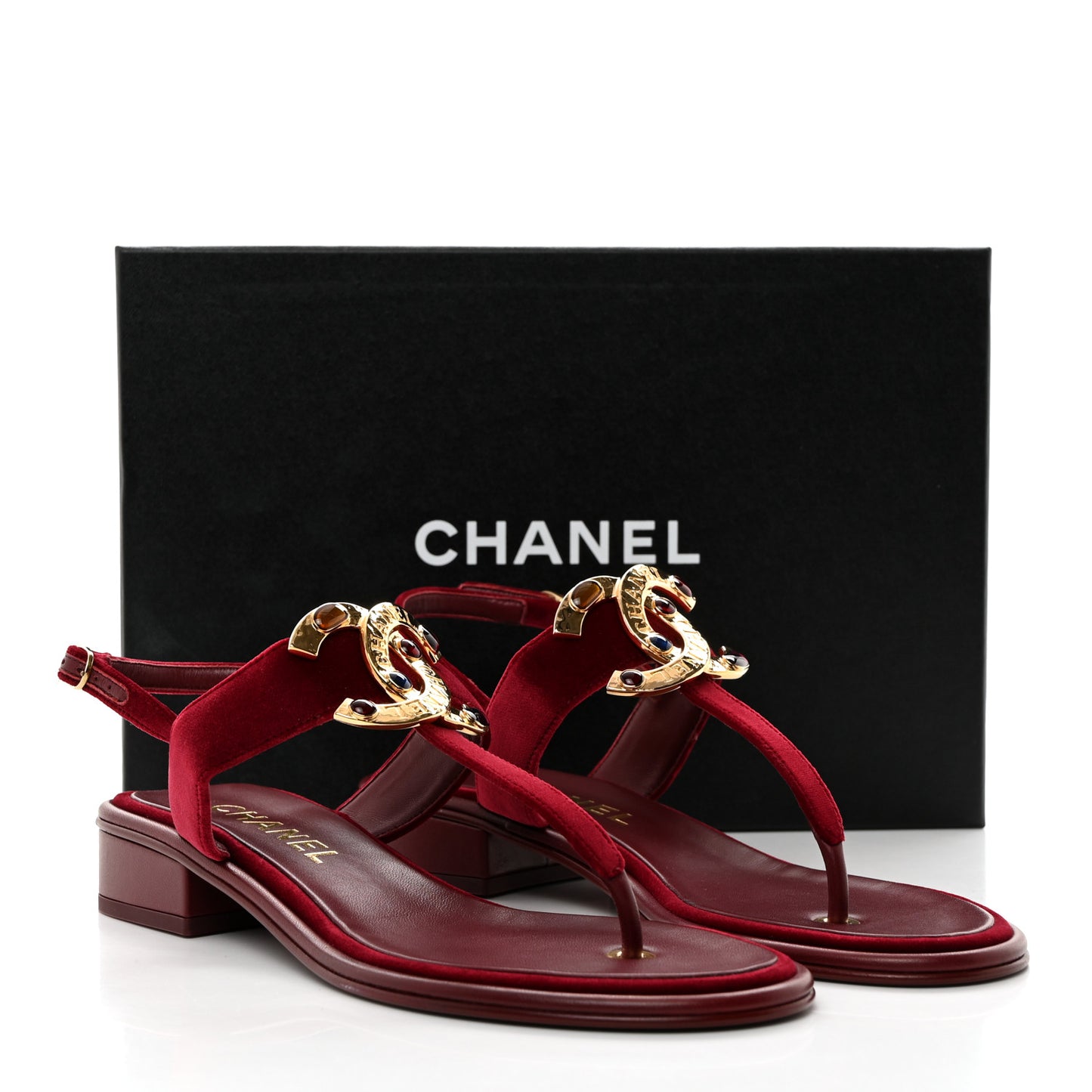 Velvet Metal Gripoix CC Thong Sandals 39 Burgundy