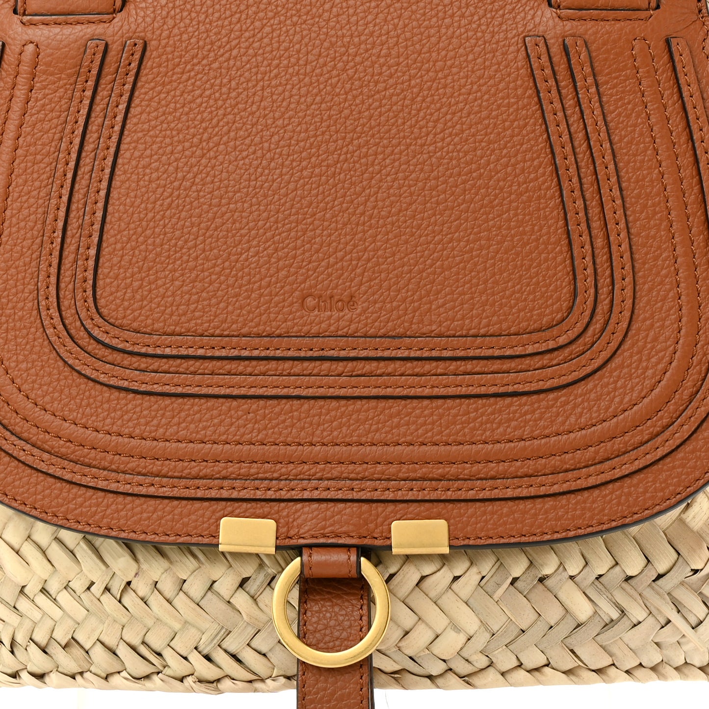 Raffia Small Grain Calfskin Medium Marcie Basket Tan