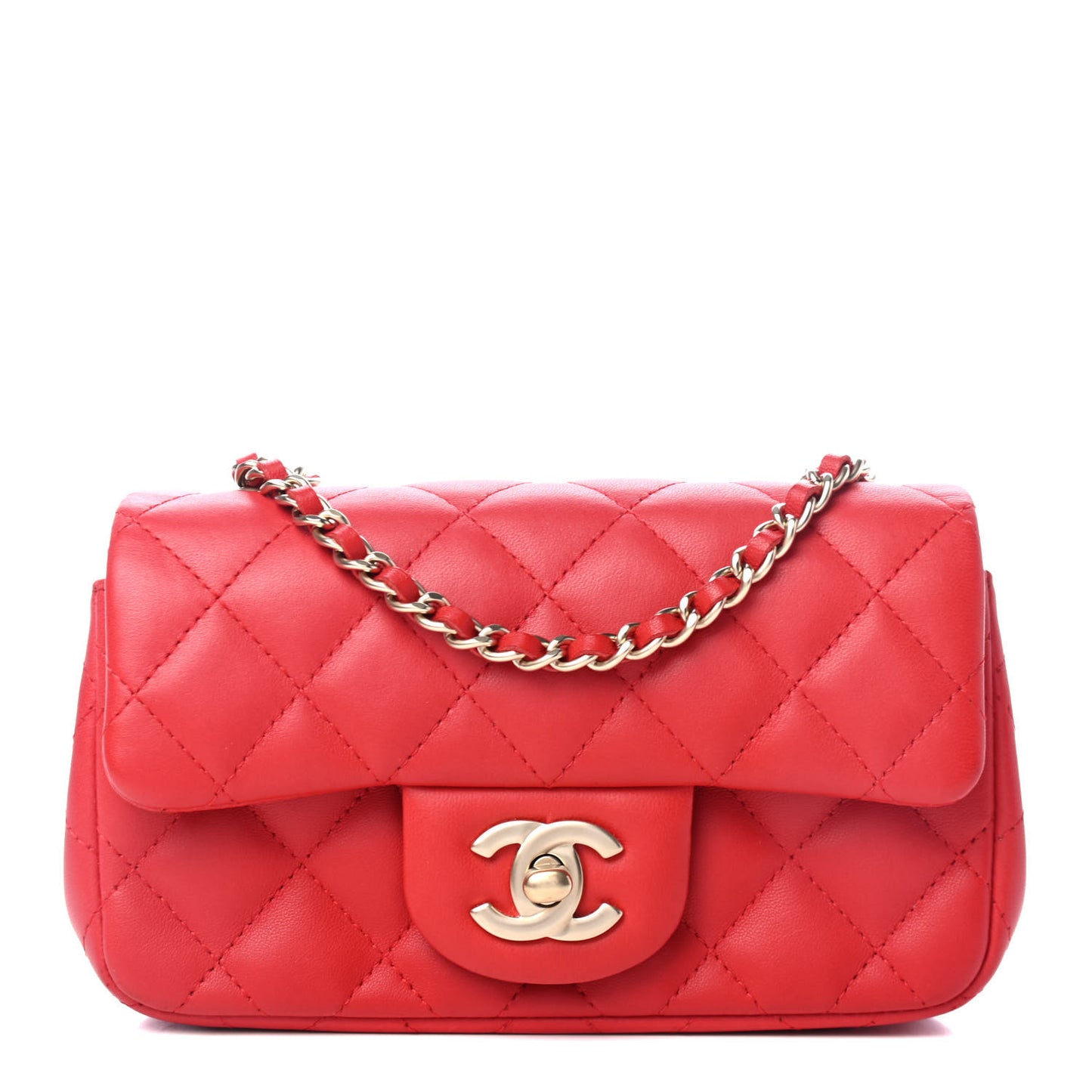 Lambskin Quilted Extra Mini Rectangular Flap Red