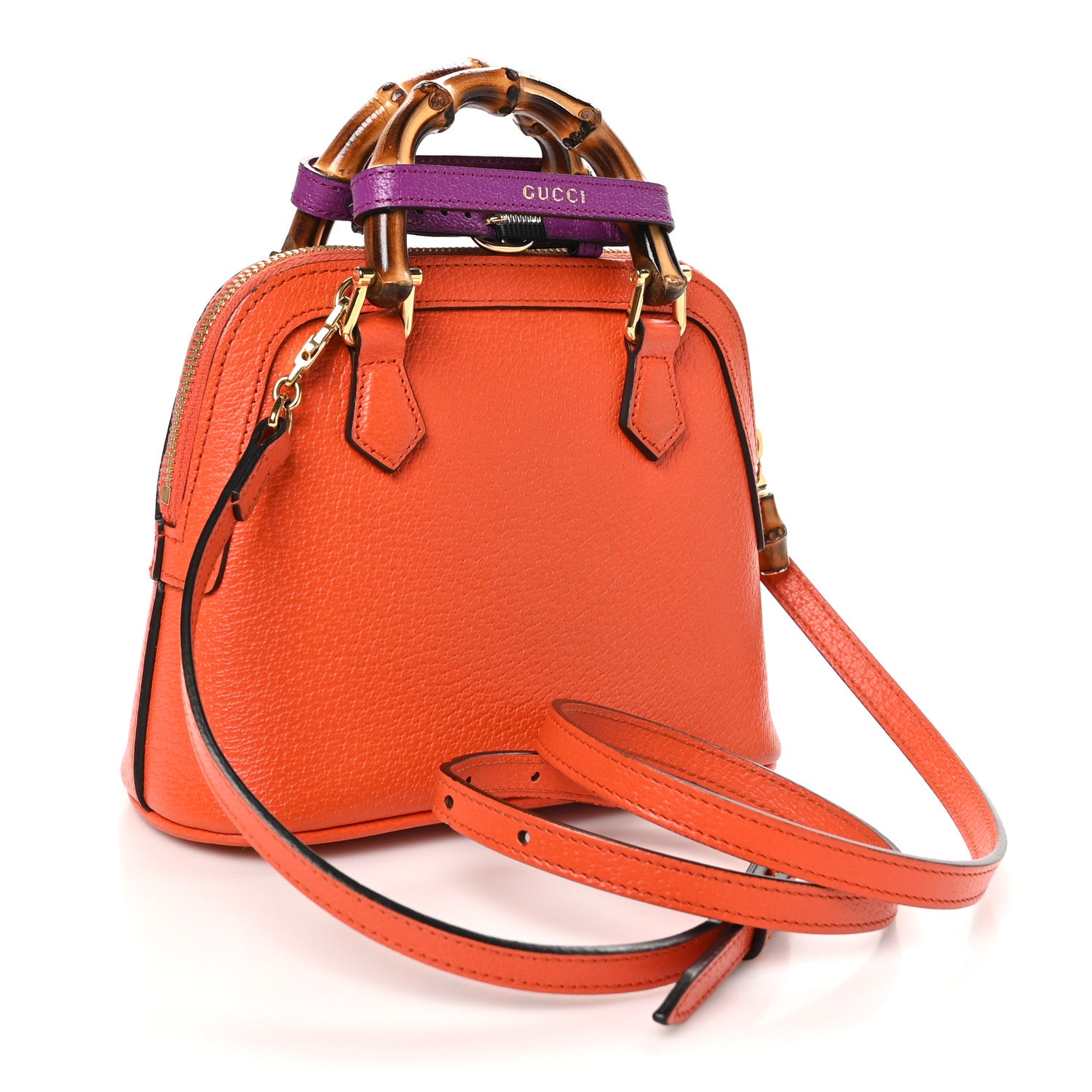 Gucci Textured Dollar Calfskin Mini Diana Dome Tote Bag Deep Orange Spicy Cyclamin 3 of 11