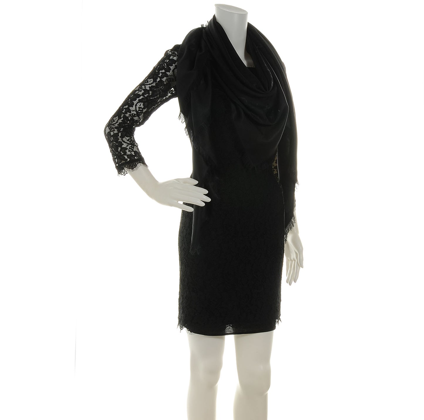 Silk Wool Monogram Shawl Black