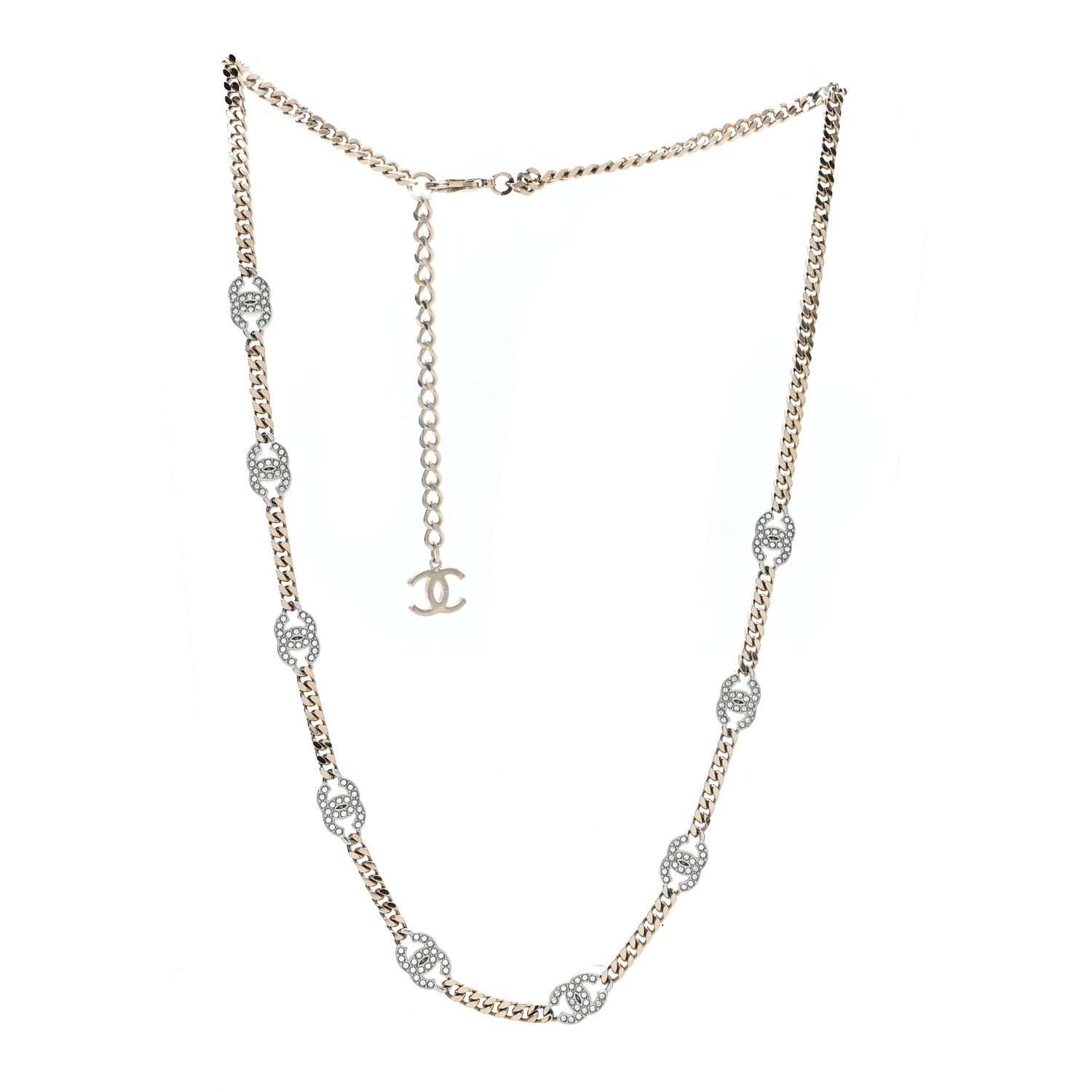 Chanel Crystal Chain CC Link Choker Gold Silver 3 of 5