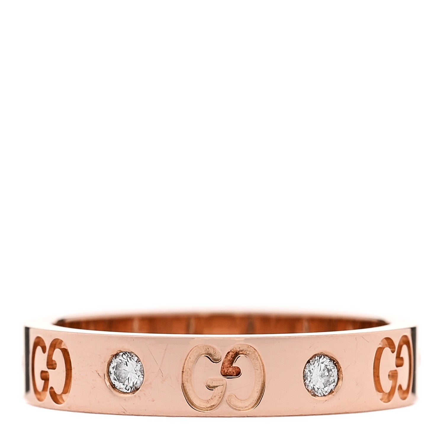Gucci 18K Rose Gold Diamond Icon Band Ring 54 6.75 3 of 7