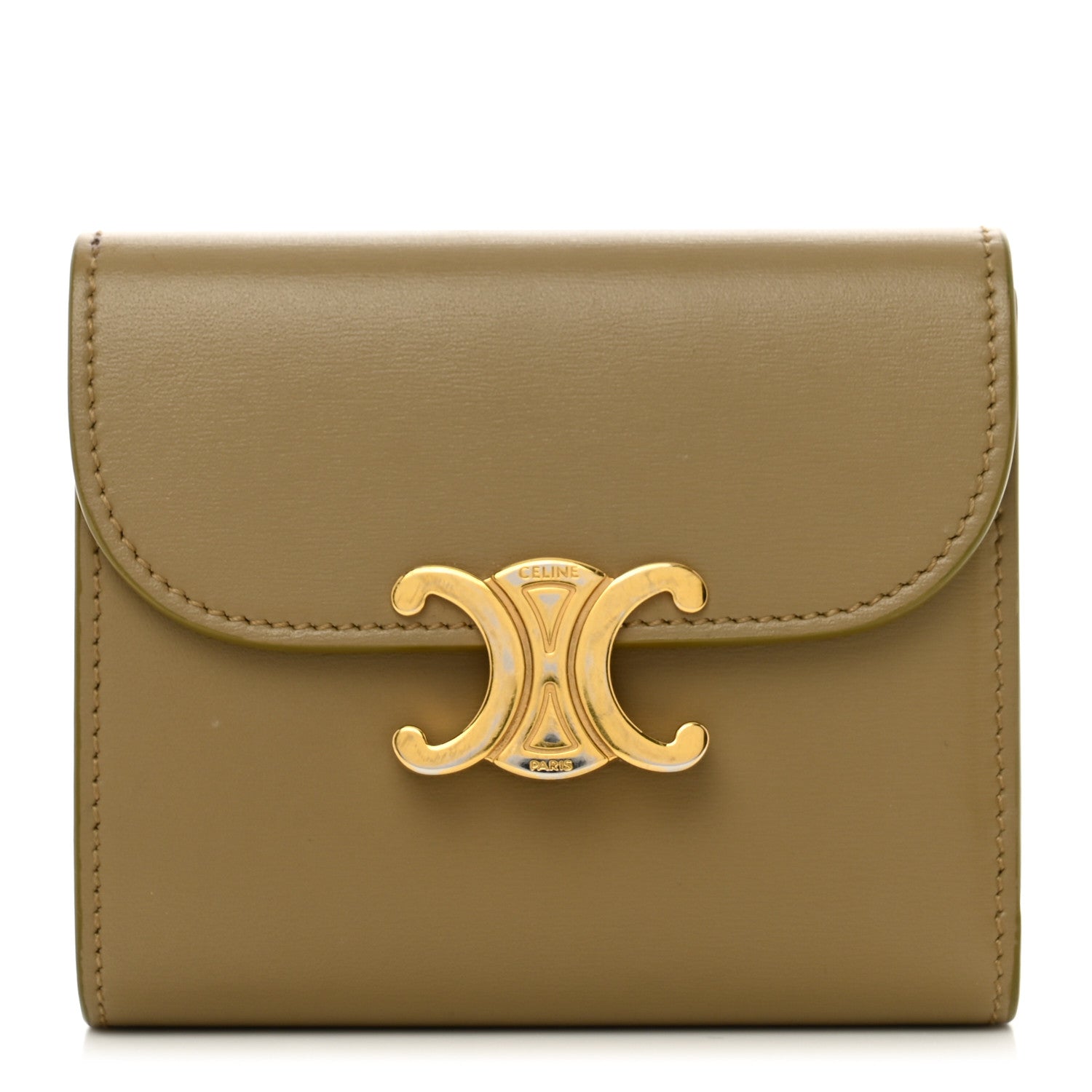 Celine Shiny Calfskin Small Triomphe Wallet Olive 1 of 9