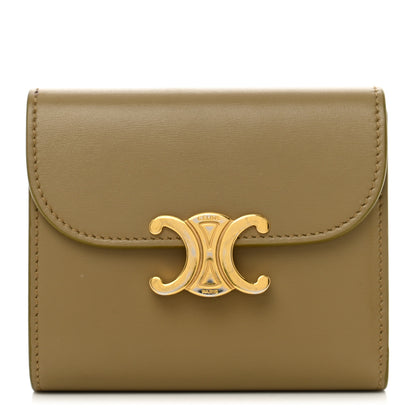 Celine Shiny Calfskin Small Triomphe Wallet Olive 1 of 9