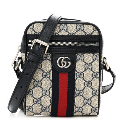 Gucci GG Supreme Monogram Textured Calfskin Web Mini Ophidia Messenger Beige Blue 1 of 10