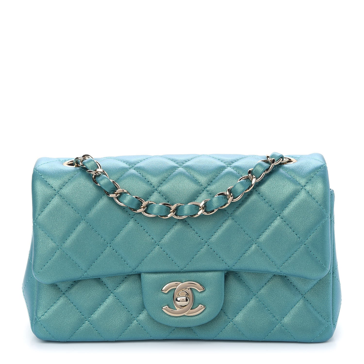Chanel Iridescent Calfskin Quilted Mini Rectangular Flap Green 1 of 9