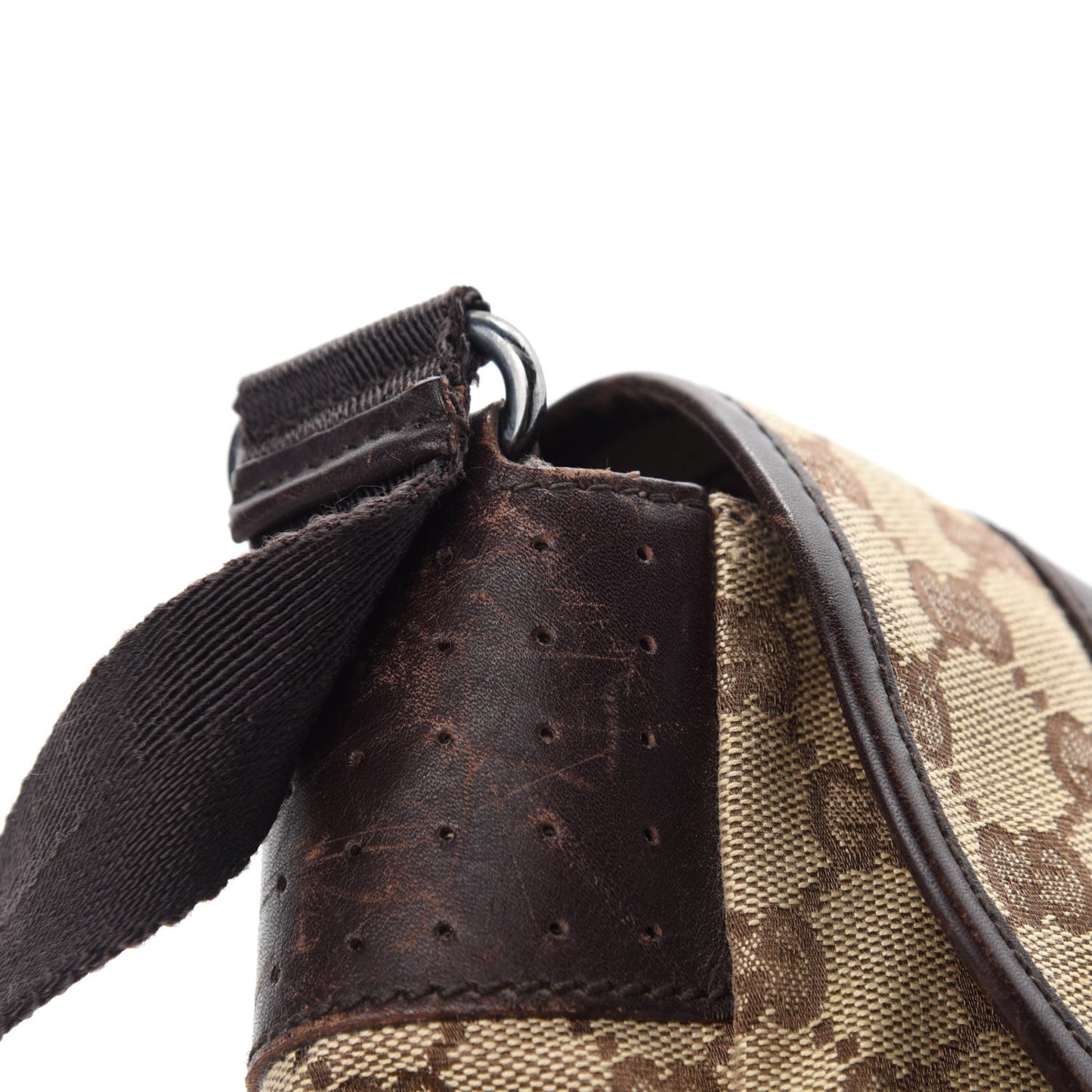 Monogram Small Double Buckle Flap Messenger Bag Beige Dark Brown