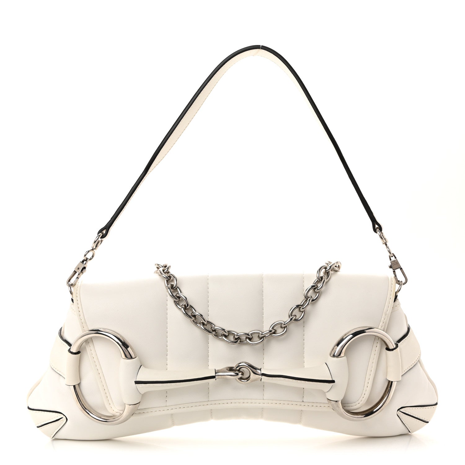 Gucci Nappa Vertical Matelasse Medium Maxi Horsebit Chain Shoulder Bag Mystic White 1 of 10