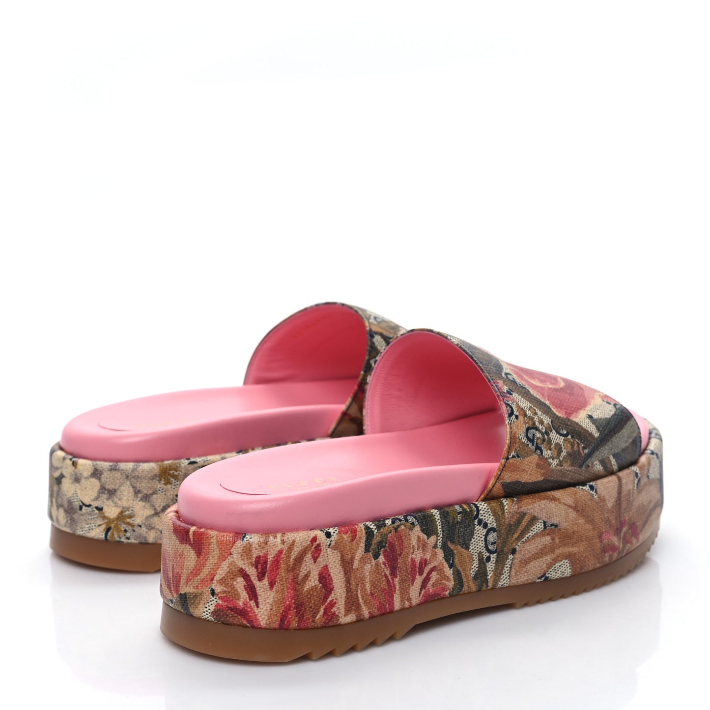GG Supreme Monogram Water Flora Angelina Platform Slide Sandals 37 Beige Blue Multicolor