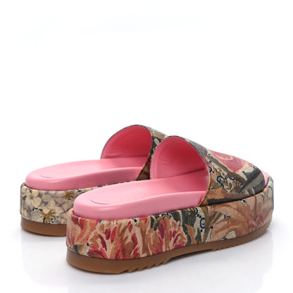 Gucci GG Supreme Monogram Water Flora Angelina Platform Slide Sandals 37 Beige Blue Multicolor 4 of 8