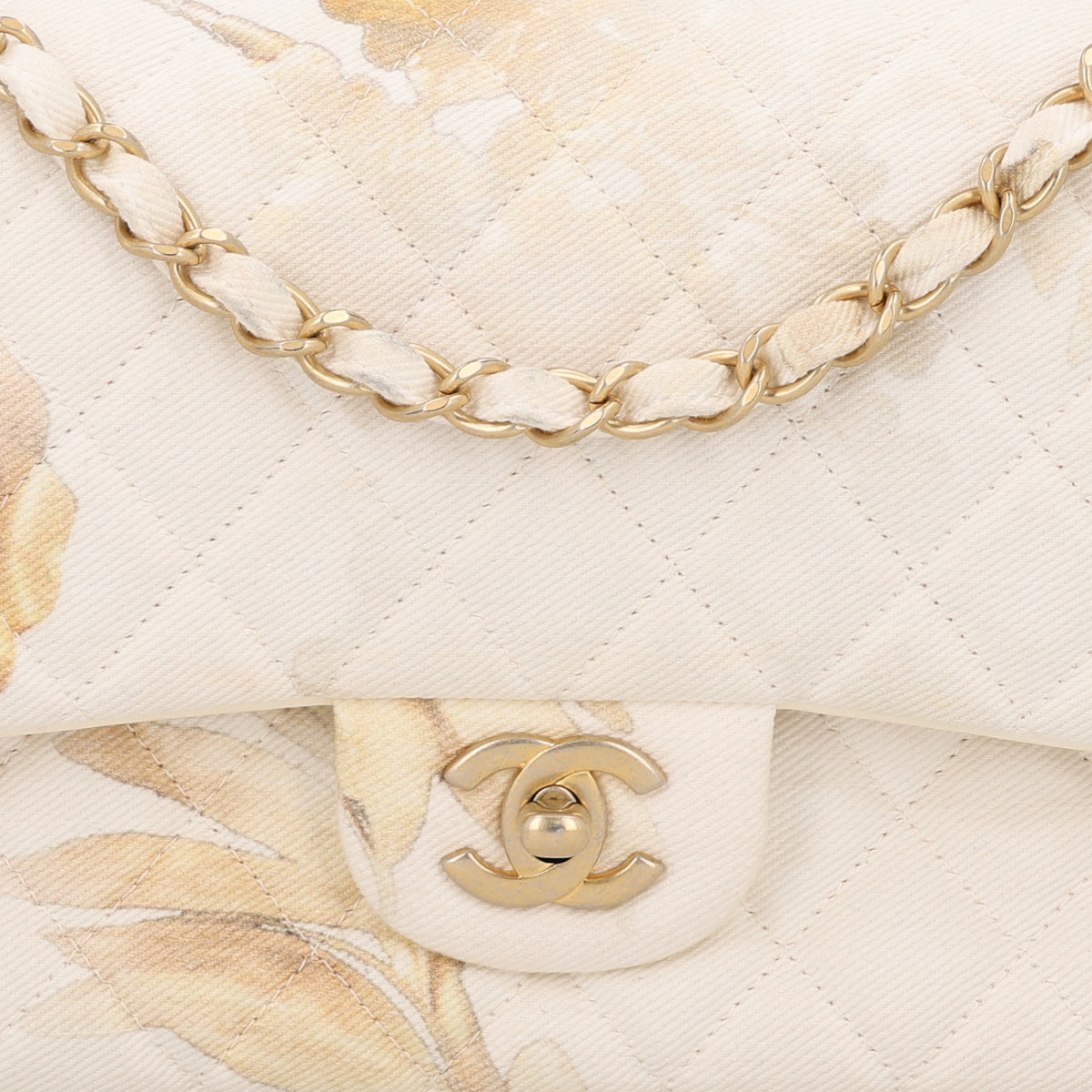 Chanel Denim Floral Printed Medium Double Flap Beige 8 of 10