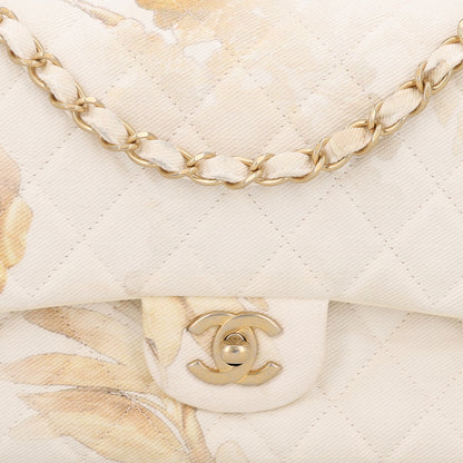 Chanel Denim Floral Printed Medium Double Flap Beige 8 of 10