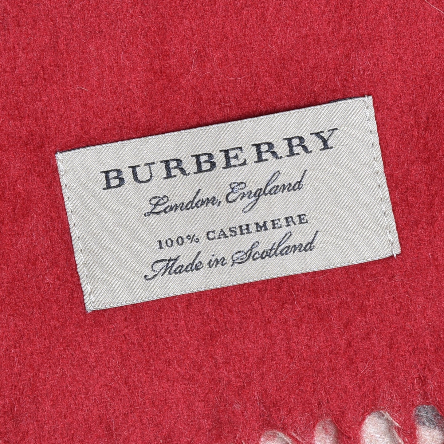 Cashmere Giant Check Fringe Scarf Camel Parade Red