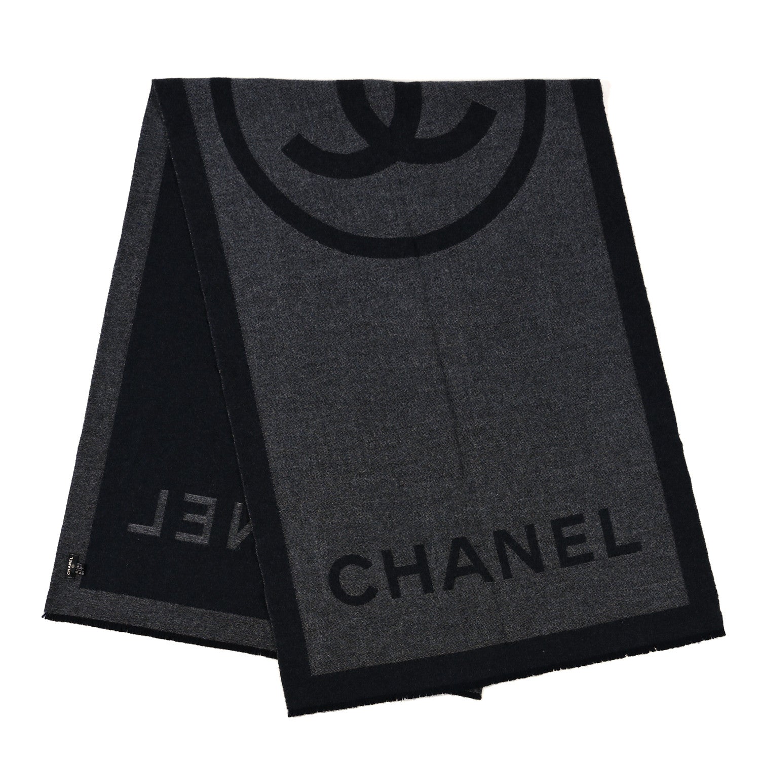 Chanel Cashmere CC Fringe Stole Grey Dark Grey 2 of 3