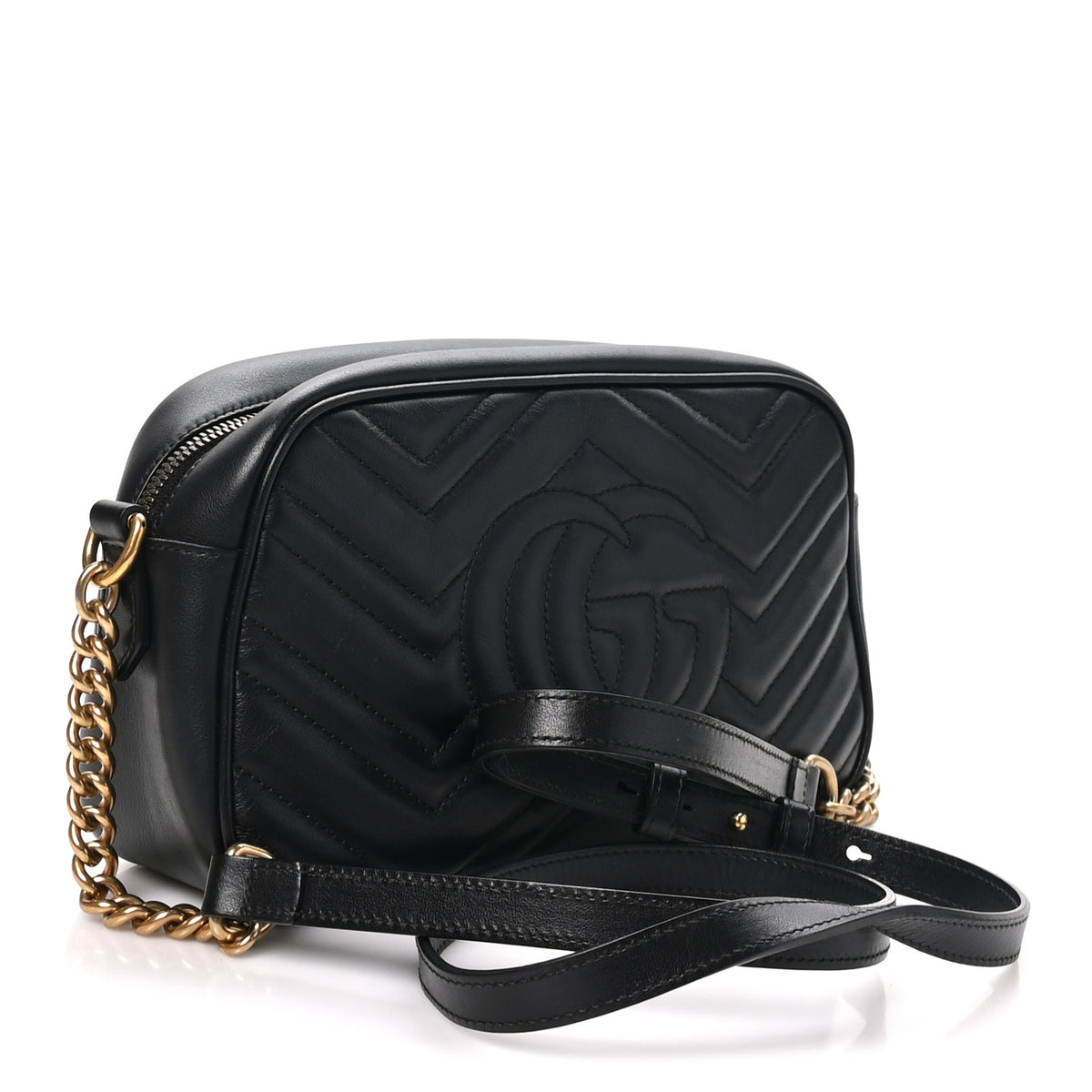 Gucci Calfskin Matelasse Small GG Marmont Chain Shoulder Bag Black 3 of 10