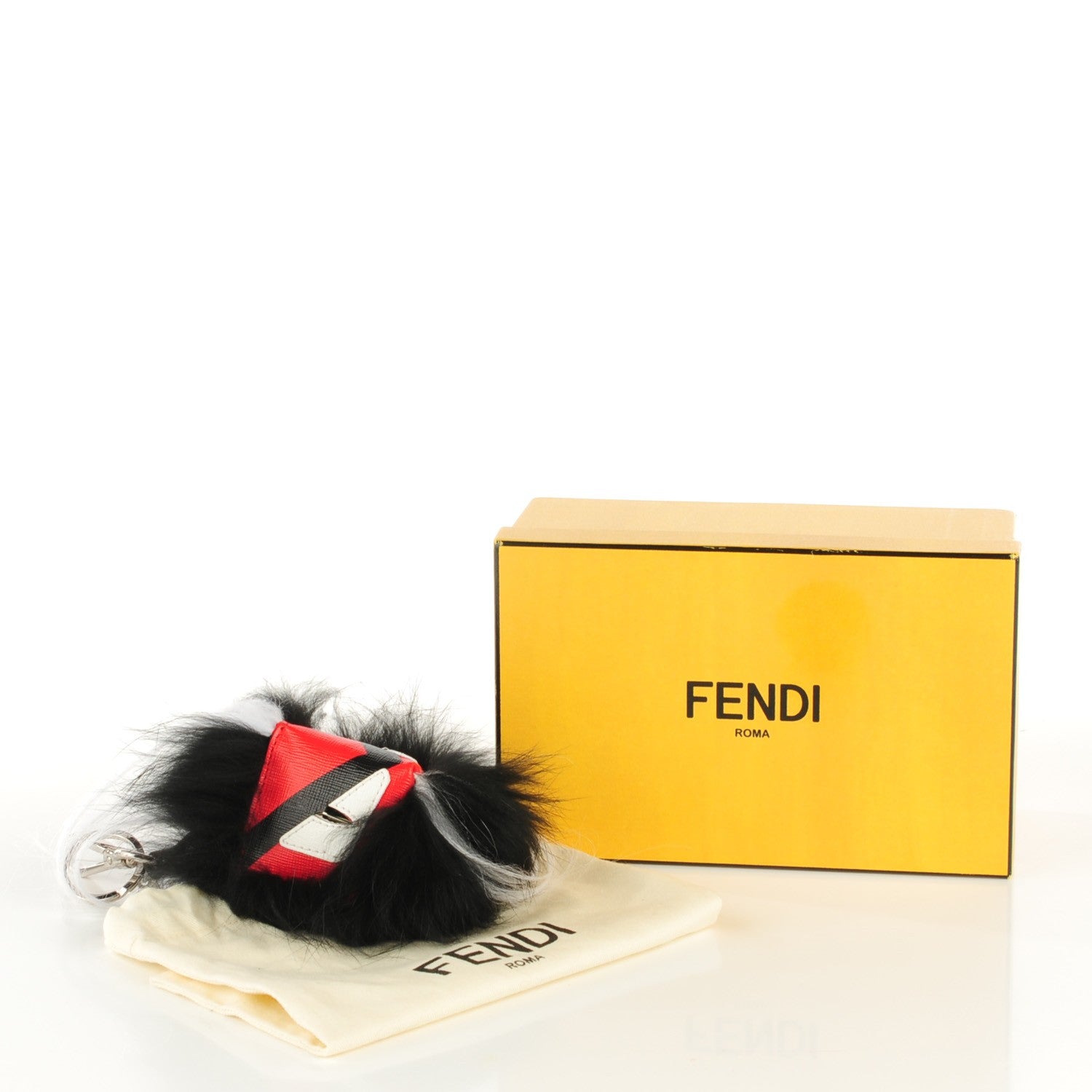 Fendi Vitello Elite Fox Goat Fur Igor Monster Bag Bug Cube Charm Rosso Black White 5 of 5