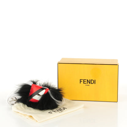 Fendi Vitello Elite Fox Goat Fur Igor Monster Bag Bug Cube Charm Rosso Black White 5 of 5