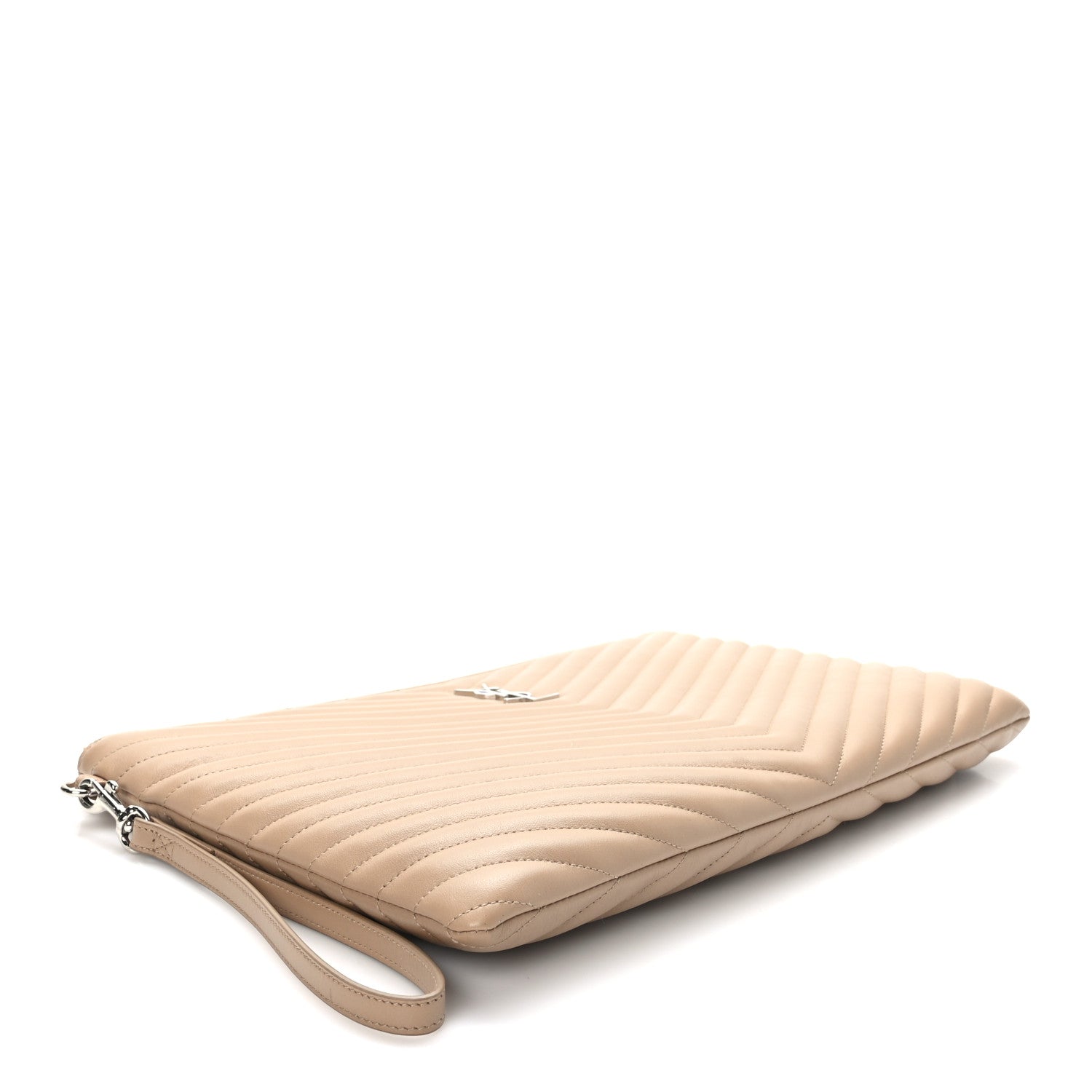 Saint Laurent Calfskin Matelasse Chevron Monogram Document Holder Light Taupe 4 of 7
