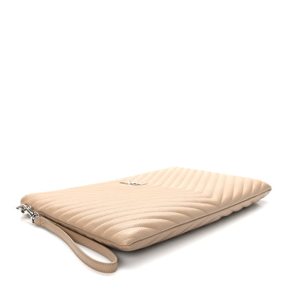 Saint Laurent Calfskin Matelasse Chevron Monogram Document Holder Light Taupe 4 of 7