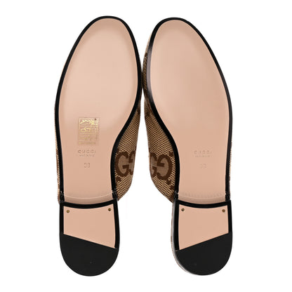 Gucci Monogram Jumbo GG Malaga Kid Womens Princetown Slippers 38 Camel Ebony New Acero Beige 5 of 8