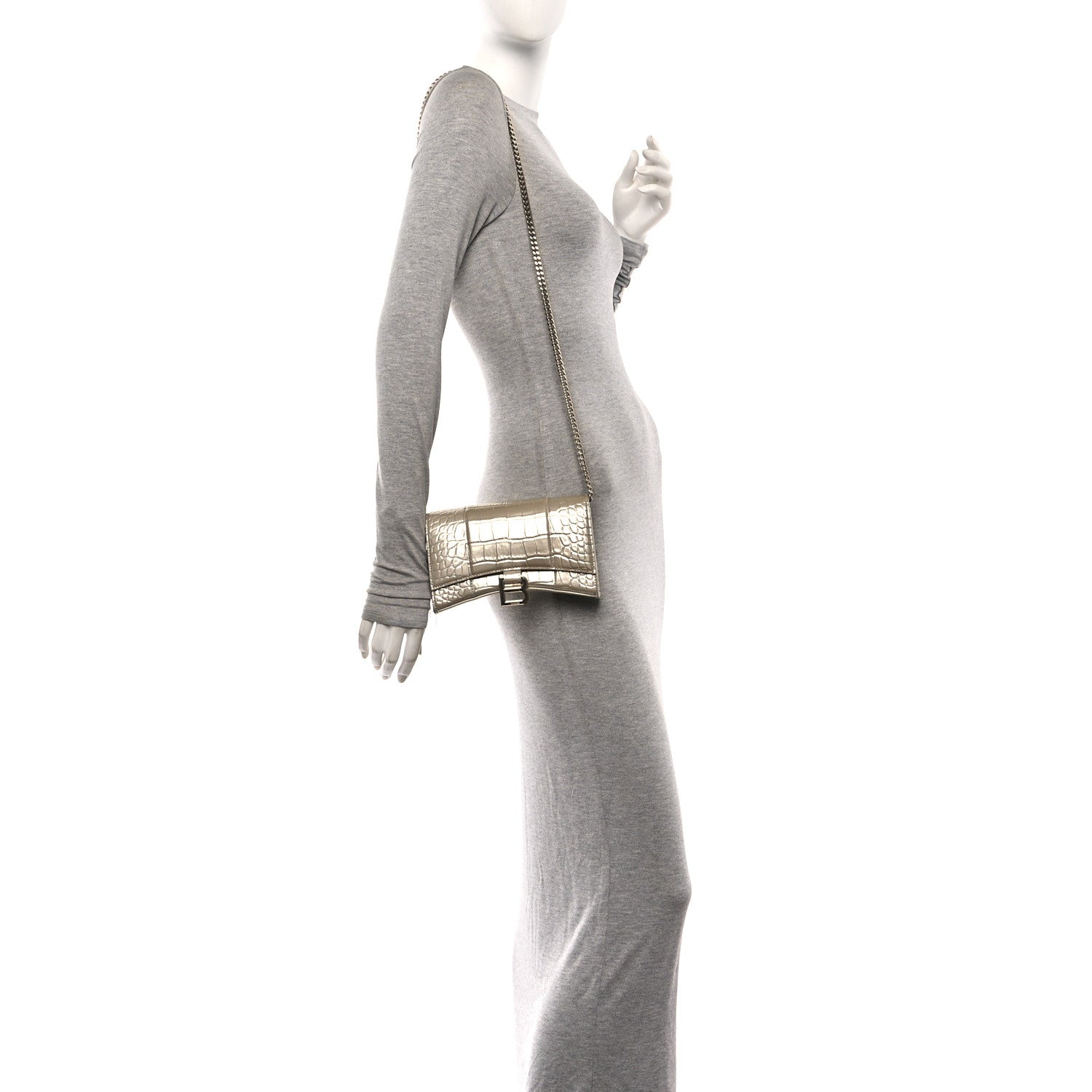 Balenciaga Metallic Calfskin Crocodile Embossed Hourglass Chain Bag Gold 2 of 11