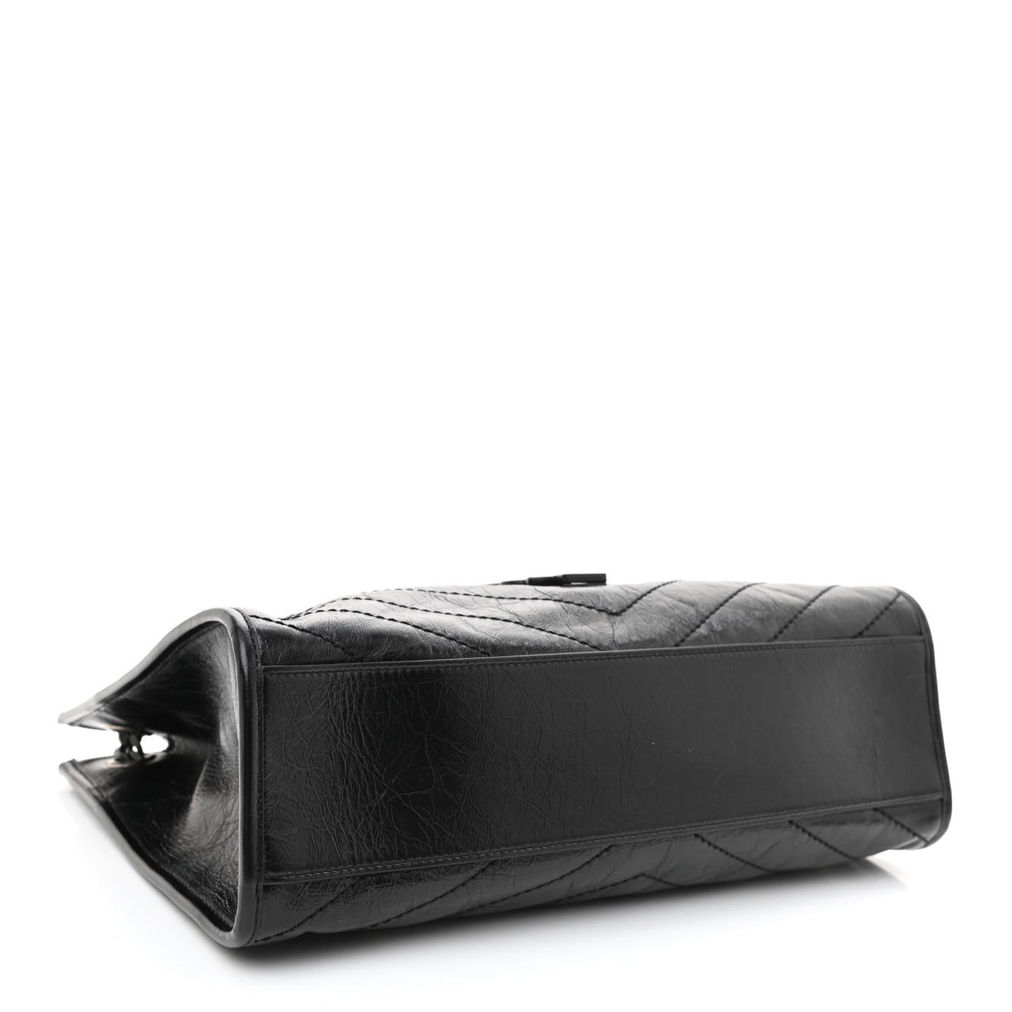 Crinkled Calfskin Matelasse Monogram Medium Niki Shopper Tote Black