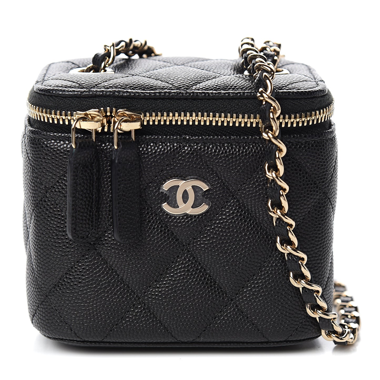 Caviar Quilted Mini Vanity Case With Chain Black