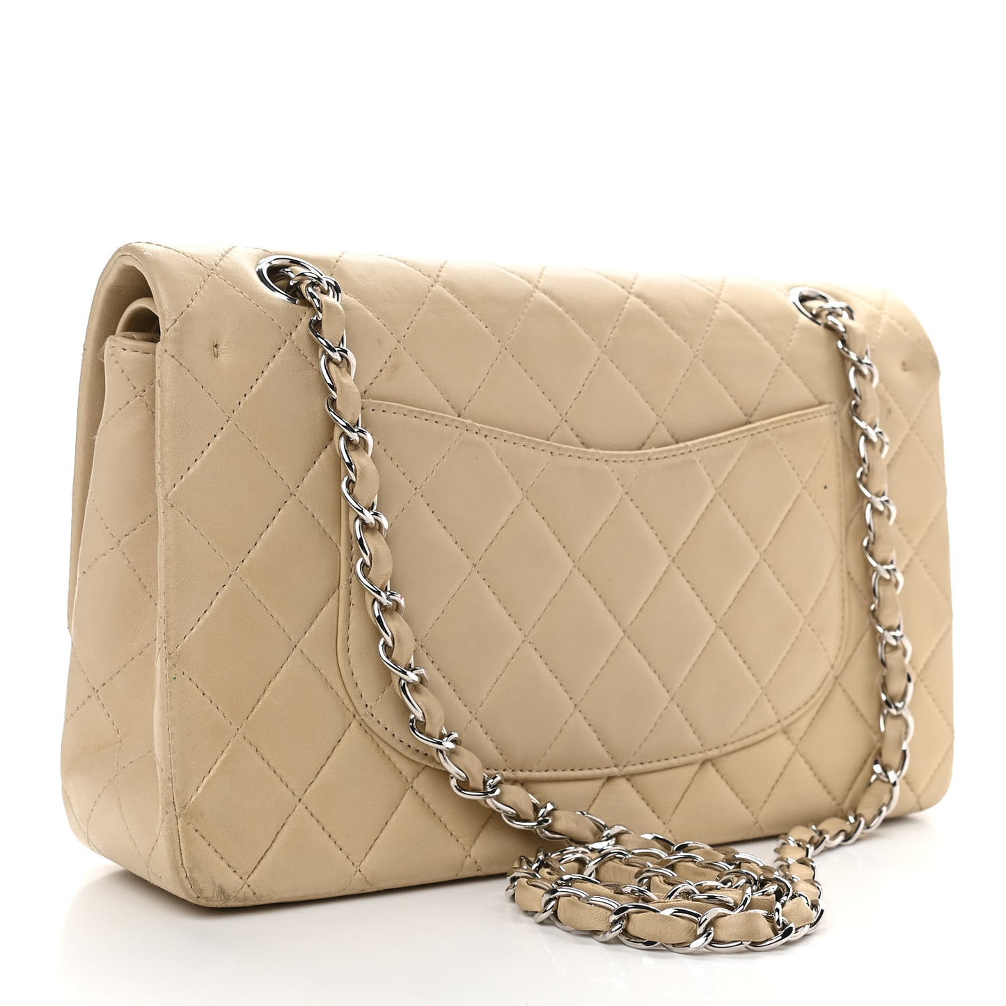 Lambskin Quilted Medium Double Flap Beige