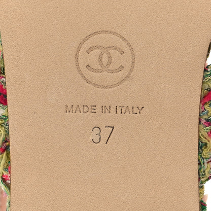 Chanel Tweed CC Logo Thong Sandals 37 Green Pink White 7 of 9