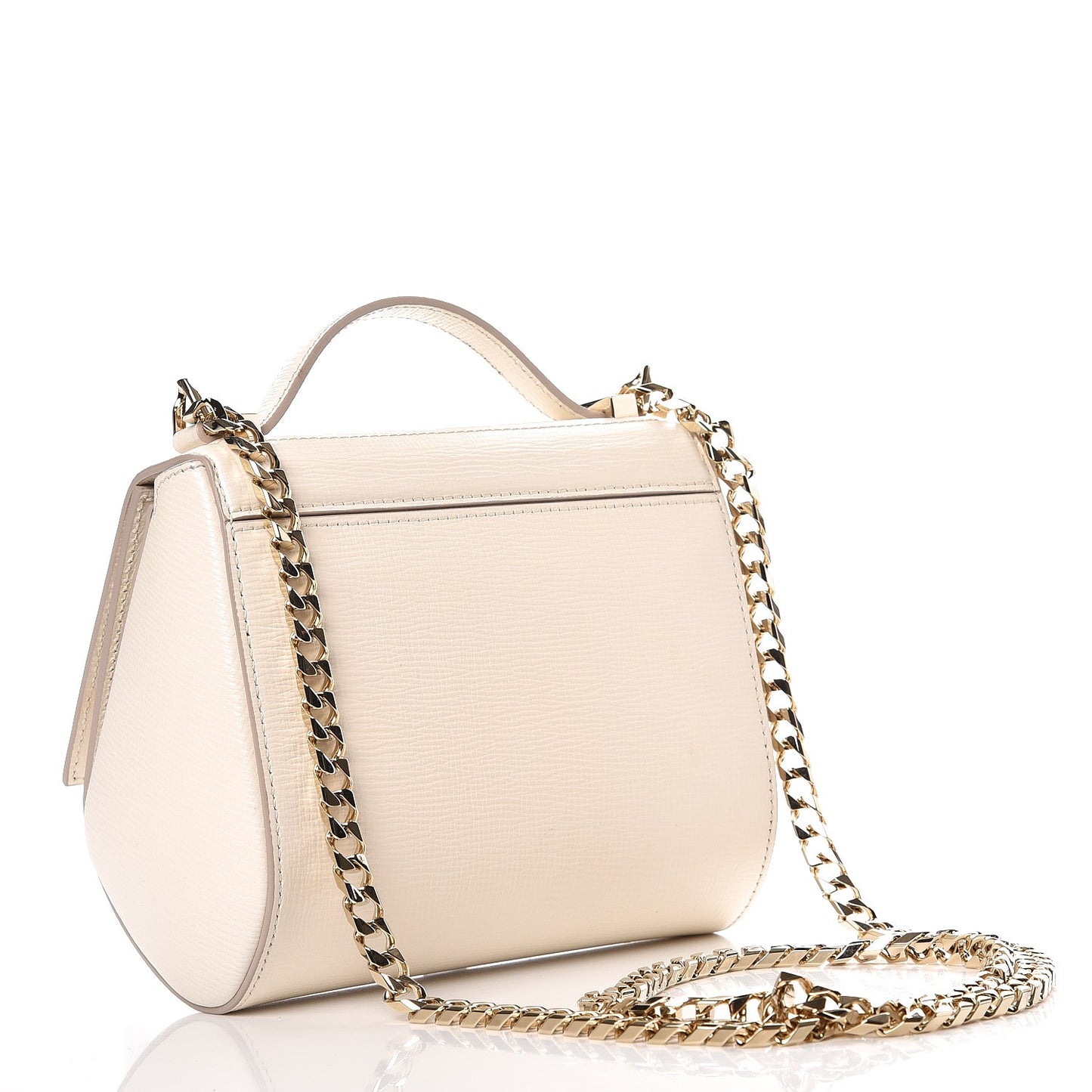 Textured Calfskin Mini Pandora Box Chain Crossbody Bag Beige
